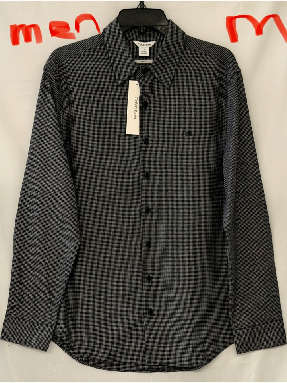 Calvin Klein Men’s Black and Gray Micro-Check Button-Down Shirt
